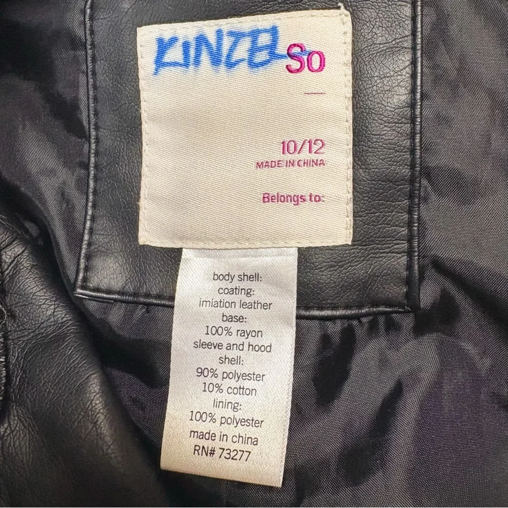 SO Black & Gray Faux-Leather Hooded Zip Up Moto Jacket Girls 10/12
